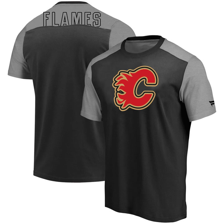 Calgary Flames Fanatics Branded Iconic Blocked T-Shirt Black Heathered Gray,We sell and wholesale Calgary Flames Fanatics Branded Iconic Blocked T-Shirt Black Heathered Gray on line form chian!